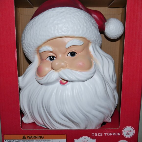 13.25" Santa Head LED Blow Mold Christmas Tree Topper Lighted Battery Operated - Picture 6 of 8
